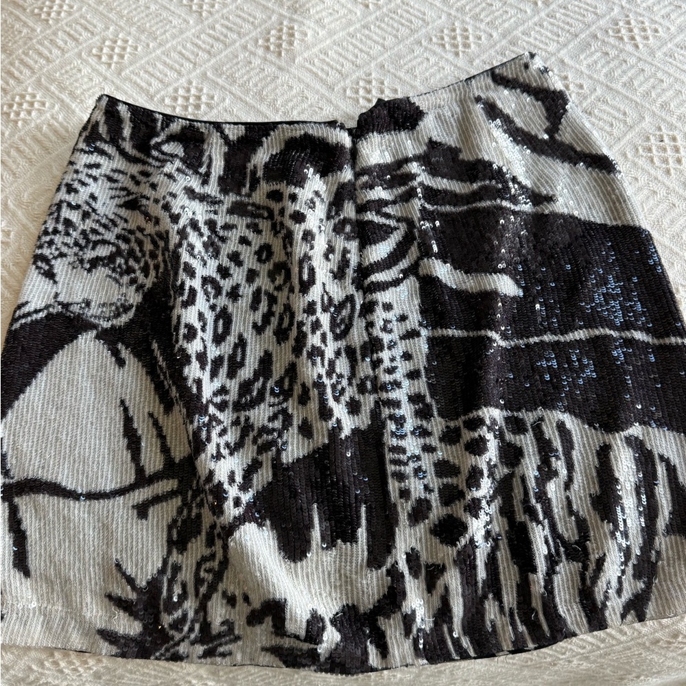 Retrofete Monochrome Animal Print Mini Skirt